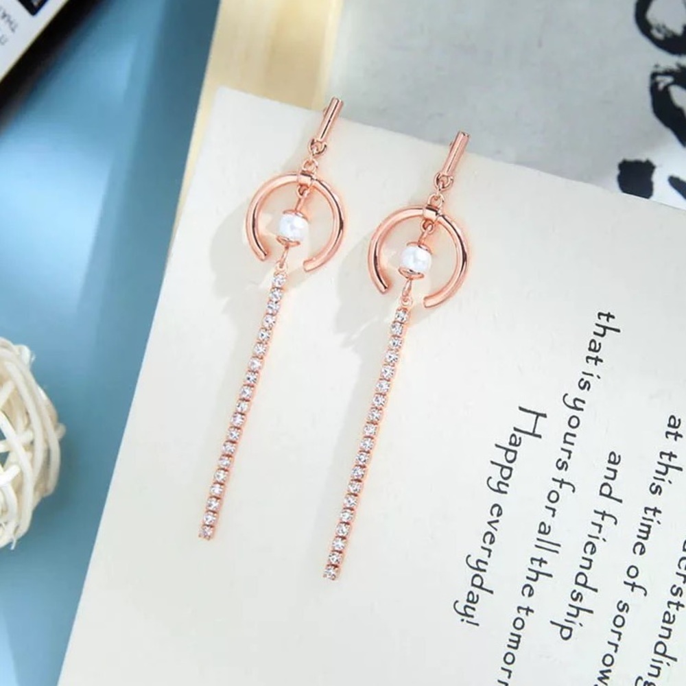 Crystal Tassel Pearl Stud Drop Dangle Earrings